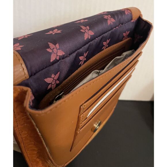 ANUSCHKA Croc Embossed Camel Genuine Leather Flap Crossbody Shoulder Bag Purse - Picture 8 of 10